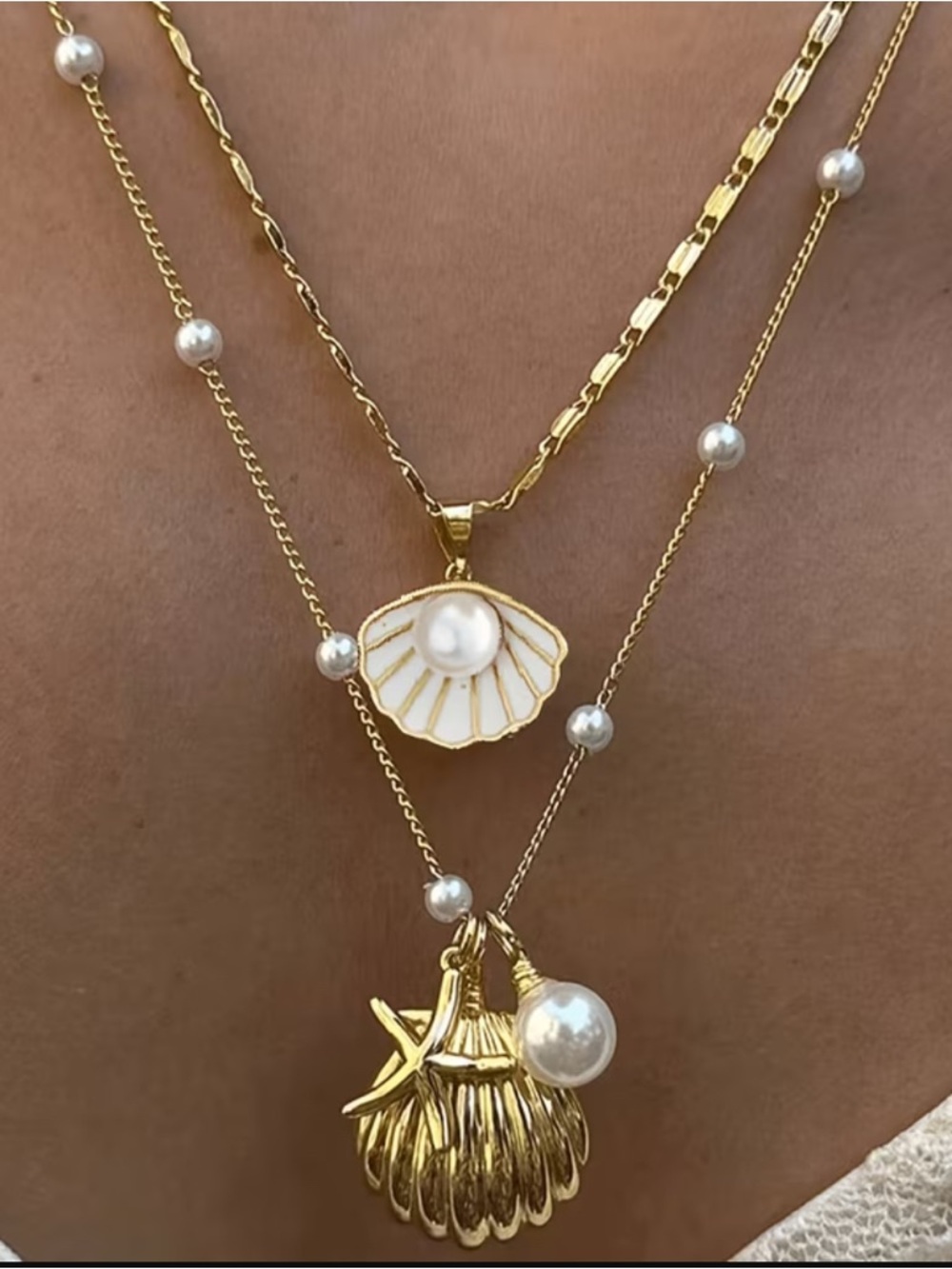 Gold Layered Pearl Shell Pendant Necklace - Women Jewelry